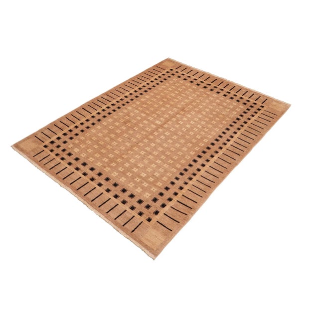 Transitional Classic Ziegler Tan Black Hand-Knotted Wool Rug - 5'10'' X 8'9'' For Sale - Image 3 of 8