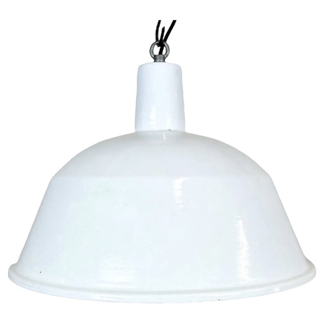 Industrial White Enamel Pendant Lamp from Emax, 1960s For Sale