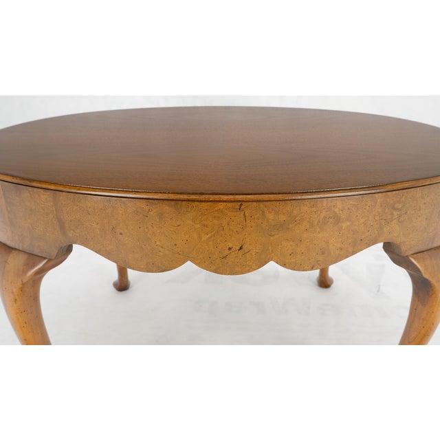Baker Furniture Company Baker Oval Walnut Top Burl Base Thick Queen Ann Leg Coffee Side Occasional Table For Sale - Image 4 of 11