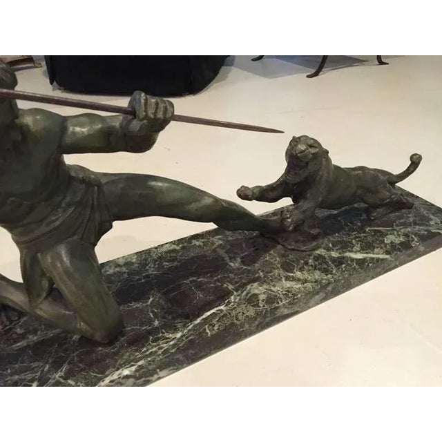 Art Deco Signed French Art Deco Hunter and Tiger Sculpture For Sale - Image 3 of 10