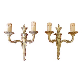 Louis XVI Style Gilt Bronze Wall Sconces, 1940s, Set of 2 For Sale