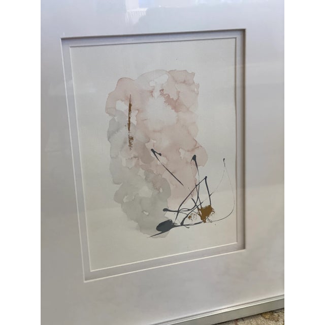 Contemporary Abstract Blush and Gray Original Watercolor Painting, Framed For Sale - Image 4 of 7