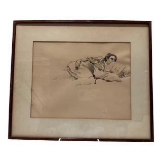 Robert Henry Nude Figural Study 1963 Ink Wash Drawing Framed For Sale