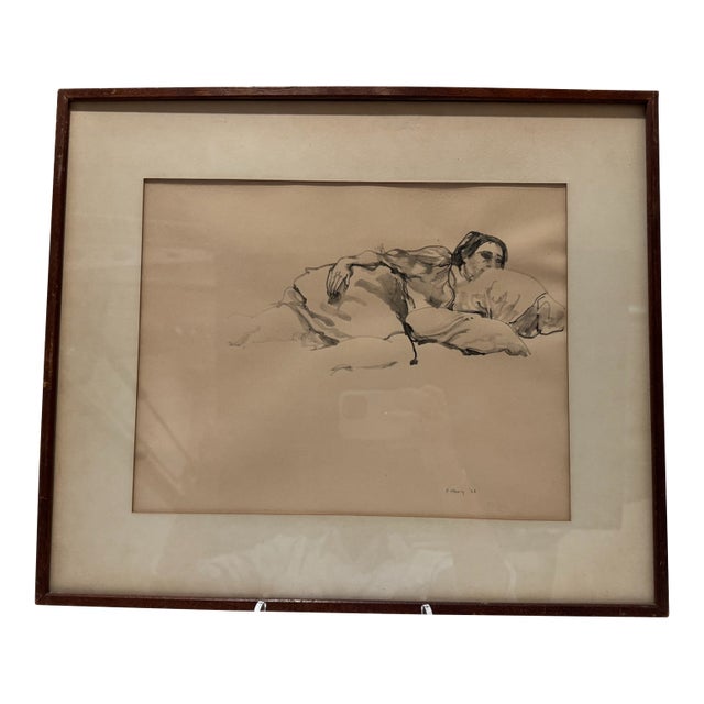 Robert Henry Nude Figural Study 1963 Ink Wash Drawing Framed For Sale