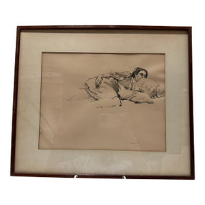 Robert Henry Nude Figural Study 1963 Ink Wash Drawing Framed