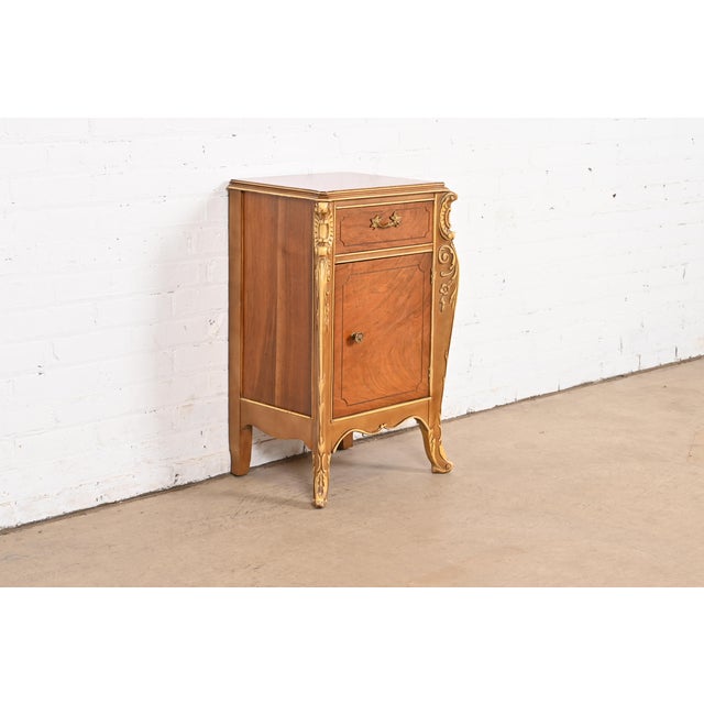 French Provincial Antique French Provincial Louis XV Walnut and Parcel Painted Nightstand, Circa 1920s For Sale - Image 3 of 12