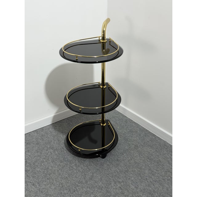 1970s 3-Tier Bar Trolley in Gold-Plated Metal and Smoked Glass, 1970 For Sale - Image 5 of 13