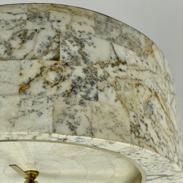 Metal Mid-Century Modern Tessellated White Stone & Brass Desk Clock For Sale - Image 7 of 12