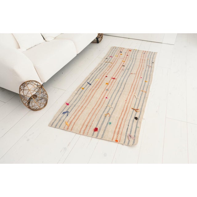 Turkish Neautral Vintage Wool Kilim Runner For Sale - Image 4 of 9