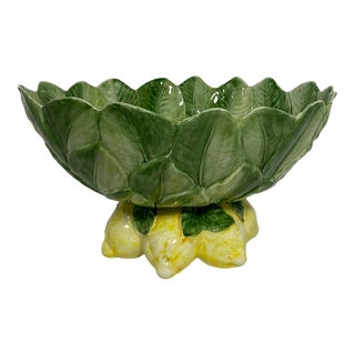 Vintage Lemons & Leaves Italian Majolica Sculptural Bowl For Sale