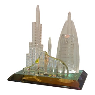Contemporary Handcrafted Crystal Dubai Skyline Architectural Sculpture Miniature For Sale