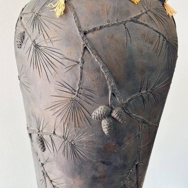 Late 20th Century Large Vintage Hand Thrown Fine Art Pottery Vessel Depicting Pine Trees in Raku by Jeff Patterson For Sale - Image 5 of 10