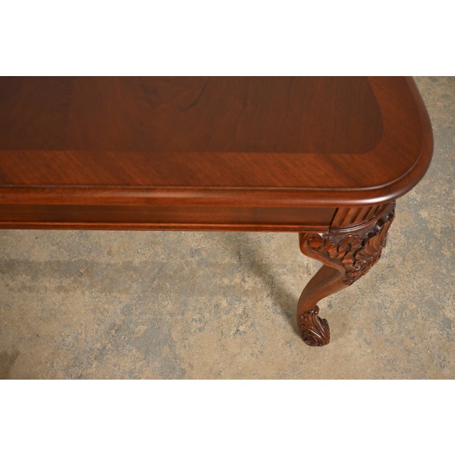 Berkey & Gay Antique Chippendale Burled Walnut Monumental Extension Dining Table With Seven Leaves, Newly Refinished For Sale - Image 11 of 17