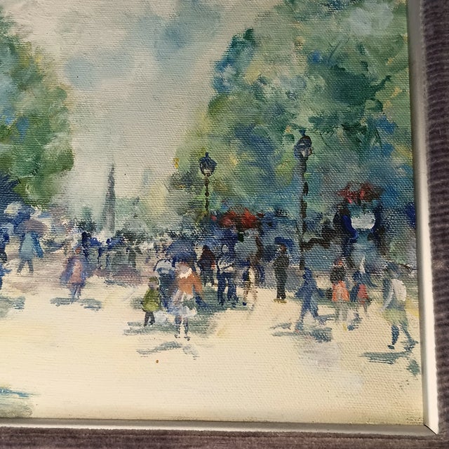 VTG Street Scene #2 Impressonist Painting Purple Velvet Matt Silver Frame 1978 For Sale - Image 9 of 15