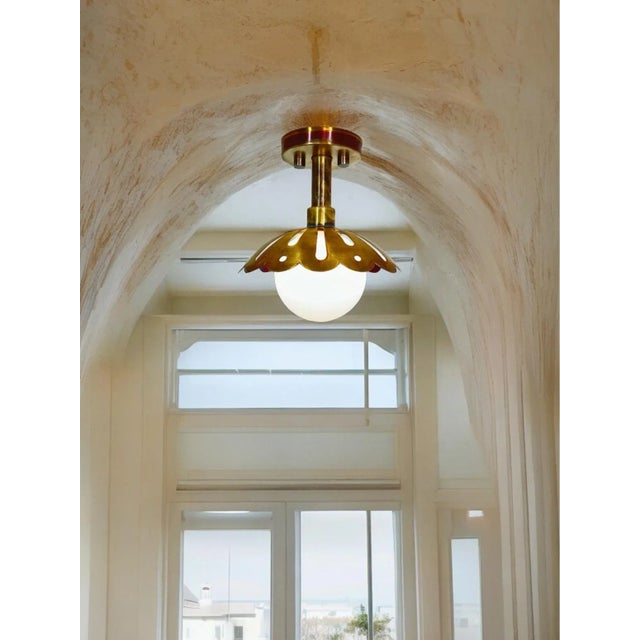 Mid-Century Modern Handmade Modern Pure Raw Brass Sputnik 1 Light Flush Mount Pendant For Sale - Image 3 of 4