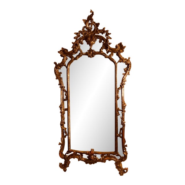 Large Antique 19th Century Rococco Venetian Carved Walnut & Gold Gilt Wall Mirror For Sale