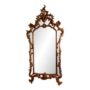 Large Antique 19th Century Rococco Venetian Carved Walnut & Gold Gilt Wall Mirror