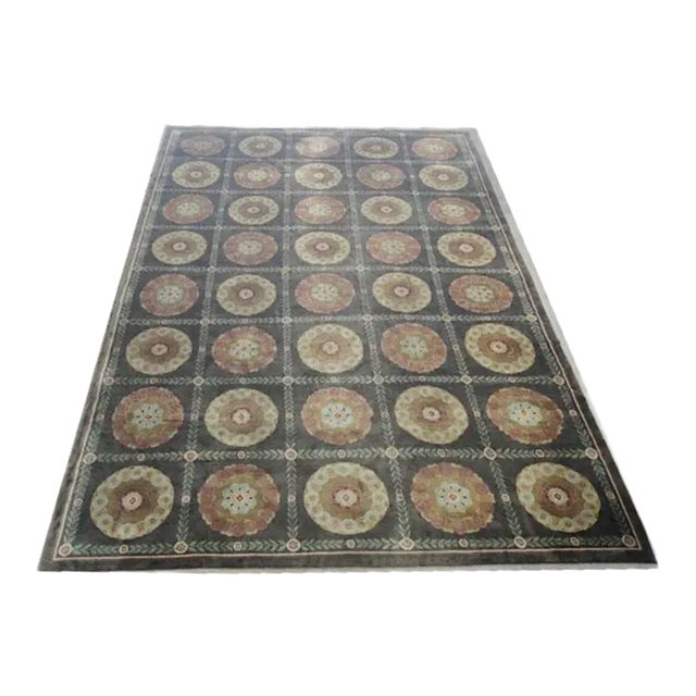 1970s Vintage 12' X 18' Panel Design English Arts & Craft Design Rug For Sale