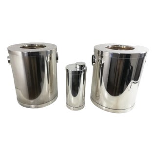 Vintage Bar Set in Silver Metal, 1960s, Set of 3 For Sale