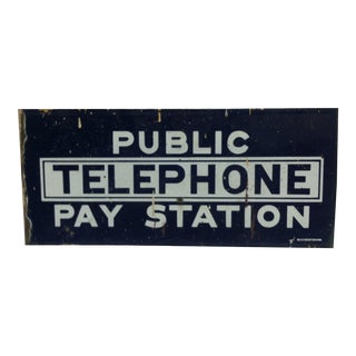 1930s Vintage Porcelain 2-Sided Sign - "Public Telephone - Pay Station" For Sale