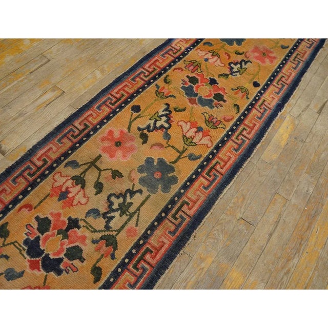 1920s Orange Amber Floral Antique Chinese Tibetan Rug 2'1" X 8'4" Wool Knotted Carpet Runner For Sale - Image 11 of 11
