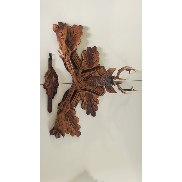 Vintage German Black Forest Hunting Lodge Cuckoo Clock With Deer, Rifles & Oak Leaves For Sale In New York - Image 6 of 16