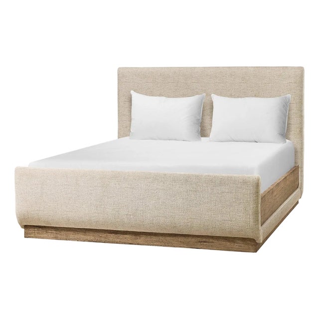 Contemporary Upholstered Queen Bed with Wood Base For Sale