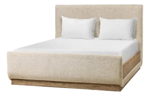 Contemporary Upholstered Queen Bed with Wood Base