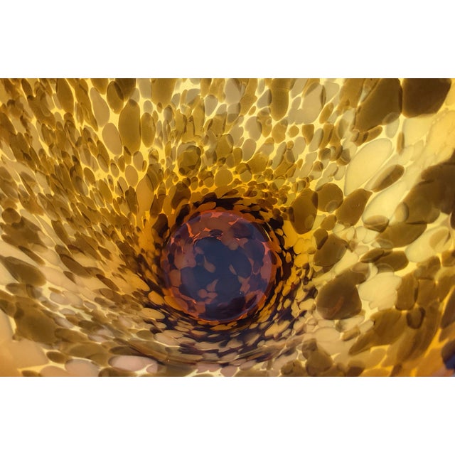 Glass 1980s Magnificent, Large Classic Trumpet Shaped Tortoise Shell Style Vase on a Turned Pedestal Base For Sale - Image 7 of 9