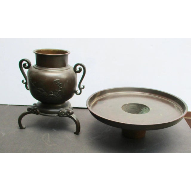 Japanese Usubata Bronze Antique Vase For Sale - Image 9 of 12
