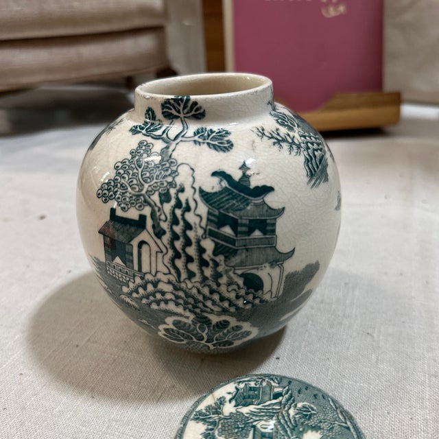 Small 1970s Teal and White English Jar For Sale - Image 4 of 7
