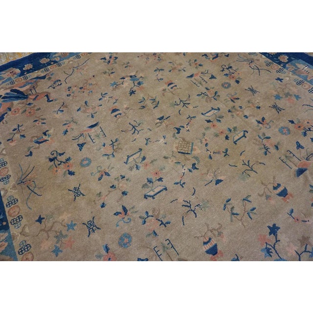 1920s Camel Floral Geometric Antique Chinese Peking Carpet 8'2" X 9'9" Handknotted Wool Rug For Sale - Image 9 of 12