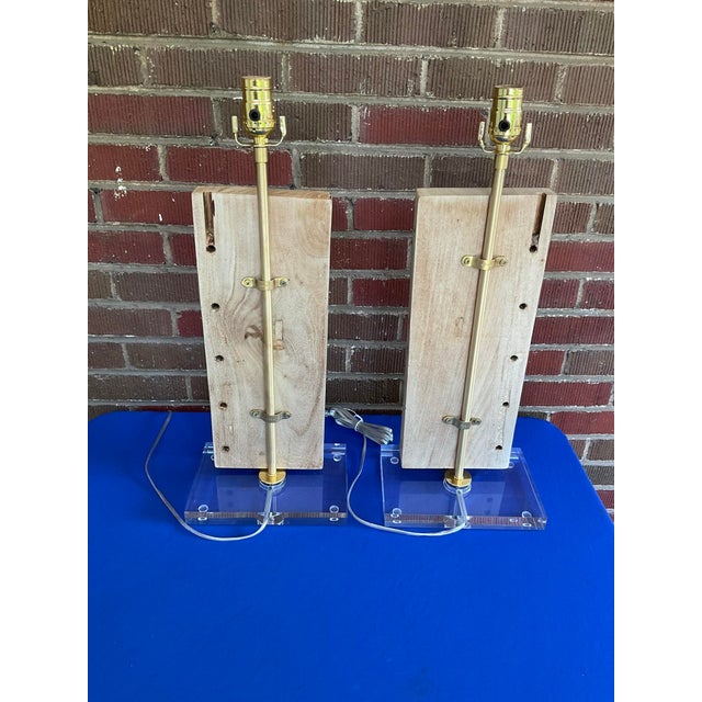 Pair Antique Bleached Marquetry Architectural Fragment Lamps W/Lucite Bases For Sale - Image 6 of 9