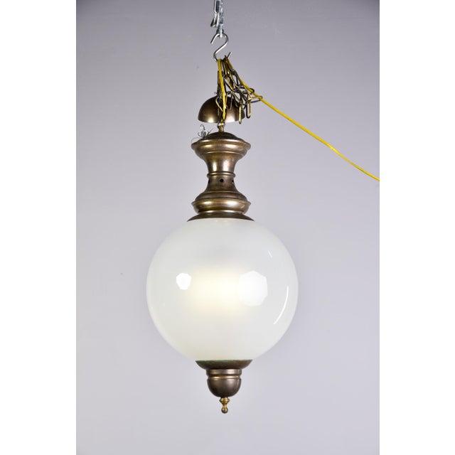 Mid Century White Glass Globe Fixture With Bronze Accents Chairish