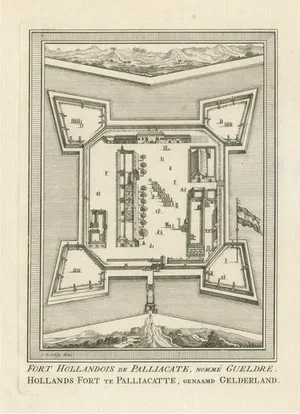 J. van Schley, Fort Geldria or Fort Geldaria, Located in Pulicat, Tamil Nadu, Print