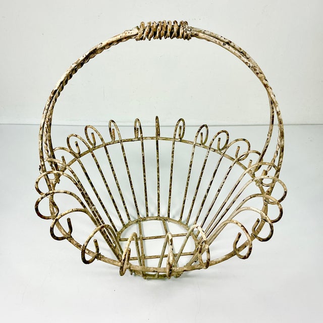 1950s Vintage French Art Nouveau Boho Chic Small Wire Jardiniere Basket Planter. For Sale - Image 4 of 12