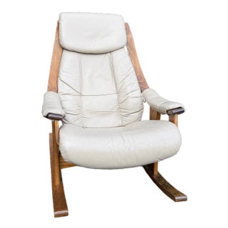 Vintage Scandinavian Leather Rocking Chair For Sale
