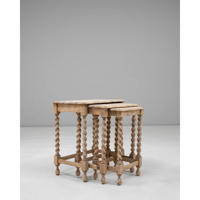 Mid 20th Century 20th Century French Oak Nesting Tables With Barley Twist Legs - Set of 3 For Sale - Image 5 of 18