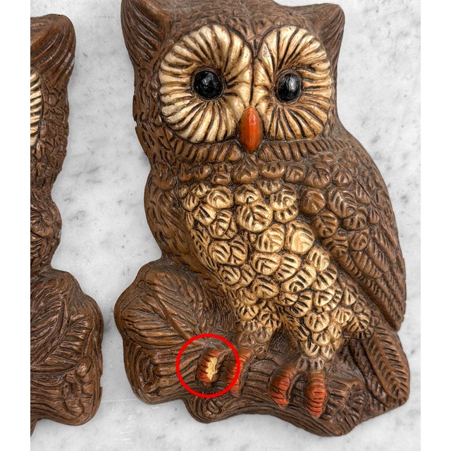 Vintage 1970s Wall Hanging Owl Sculpture - A Pair For Sale - Image 6 of 8