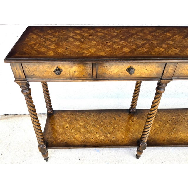 Theodore Alexander Burl Parquetry Console Table With 4 Drawers For Sale In Miami - Image 6 of 18