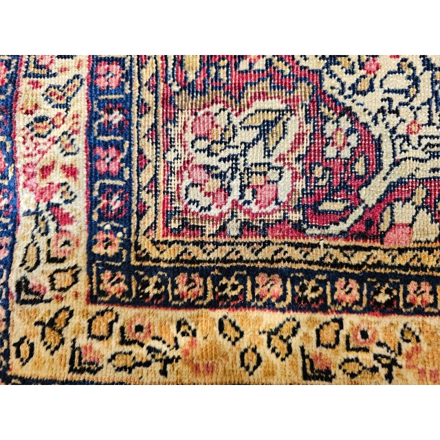 19th Century Persian Kerman Lavar Rug, Hand-Knotted Wool, Floral Pattern, Ivory & Burgundy, 2x3 For Sale In Chicago - Image 6 of 9