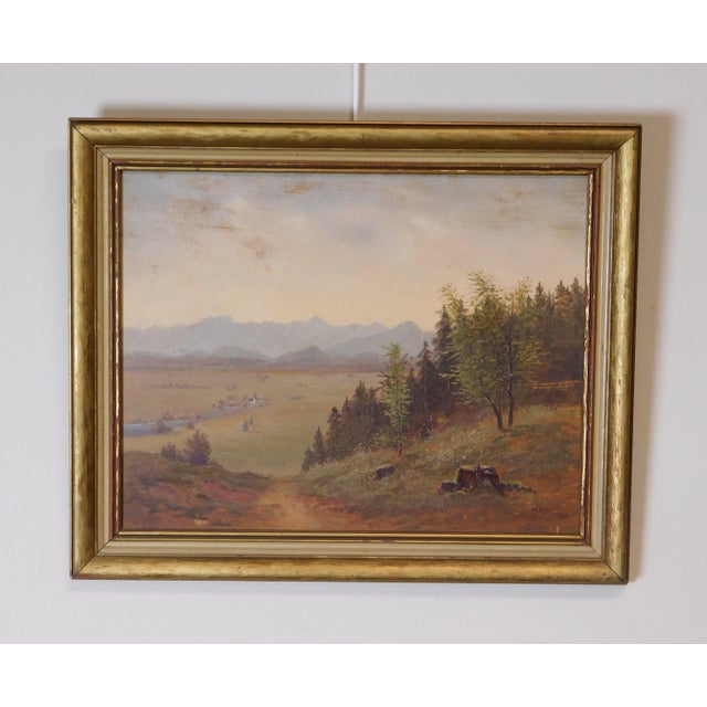 Quality Hand Painted View of Church & Small Village in Western Valley, Rugged Mountain Ranges, Custom Frame.