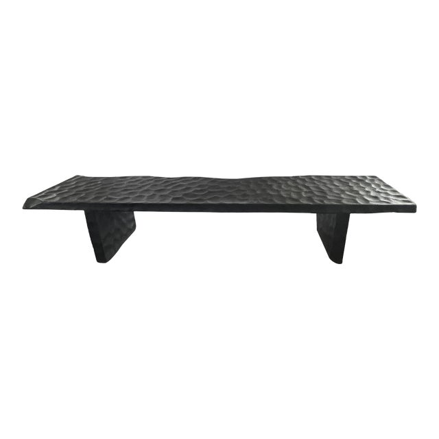 Sculptural Mango Wood Bench With Burnt Finish Modern Organic For Sale