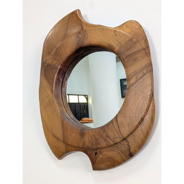 Mid-Century Modern Biomorphic Wall Mirror in Walnut, France, 1960s For Sale - Image 3 of 9