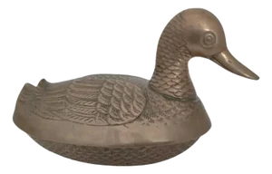 1970s Mid-Century Modern Solid Brass Mallard Duck Lidded Box