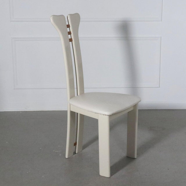 Postmodern 1980s Pierre Cardin Italian Postmodern Dining Chairs in White Lacquer with Leather Seats - Set of 8 For Sale - Image 3 of 10