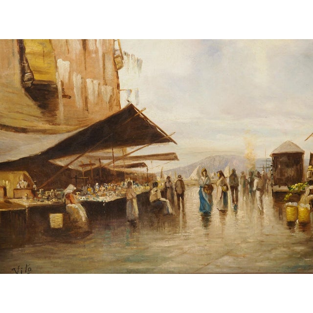 Textile Small 19th Century Italian Oil on Canvas of an Outdoor Market Scene For Sale - Image 7 of 15