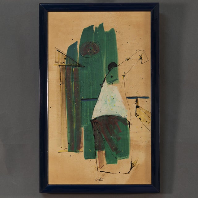Paper Nino Caffè, Italian Abstract Composition, 1960s, Mixed Media on Paper For Sale - Image 7 of 7