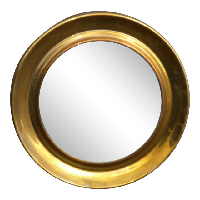 Vintage Mid-Century Modern Round Solid Brass Mirror | Chairish