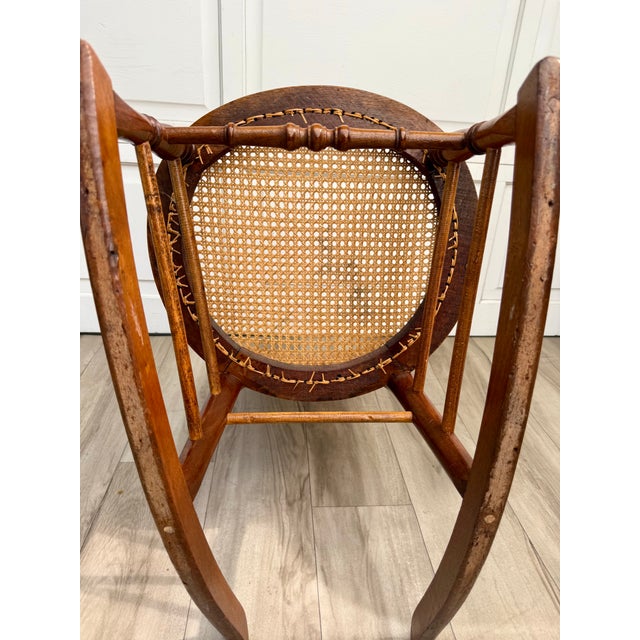Antique Victorian Carved Wood Hand-Caned Rocking Chair For Sale - Image 16 of 17